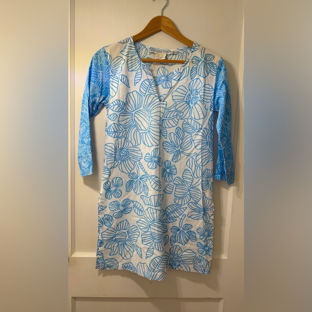 Gretchen Scott Tunic Shirt Blue Floral Size S 100% cotton